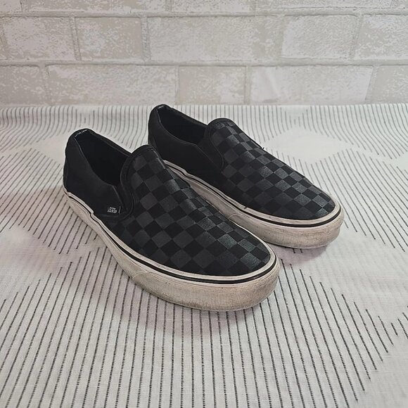 VANS Gray & Black Classic Checkerboard Slip on Sneakers Women's 7.5 Men's 6 - Picture 2 of 12